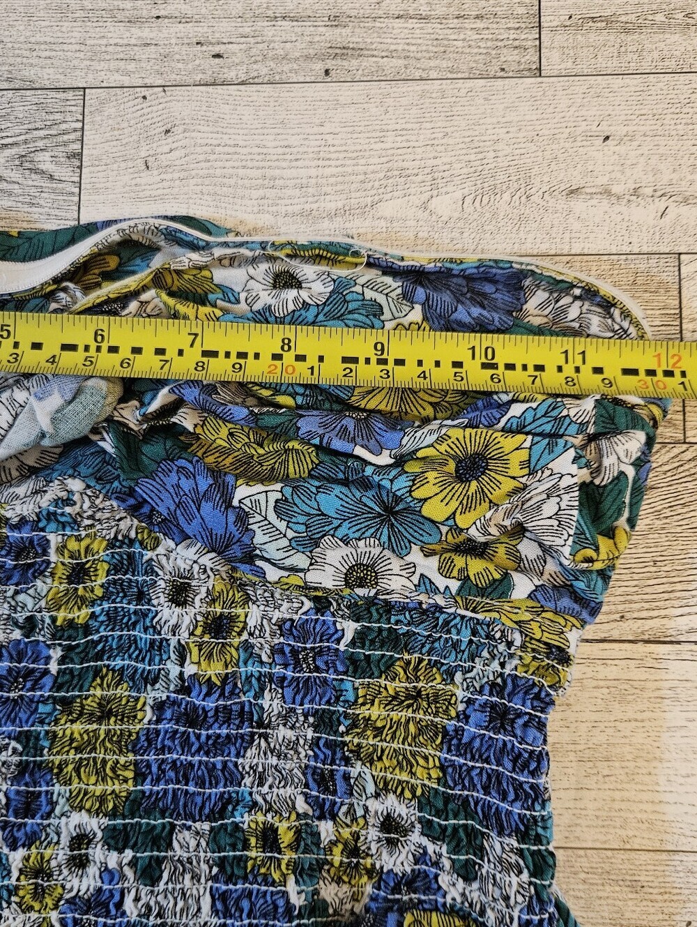 Japna Floral Smocked Faux Wrap Cropped Blue White Strapless Tube Top Size XS - Picture 6 of 8